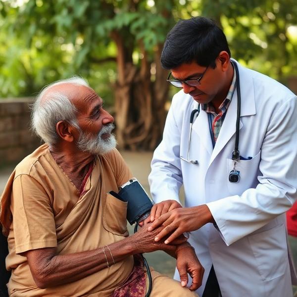 Doctor checking village patient